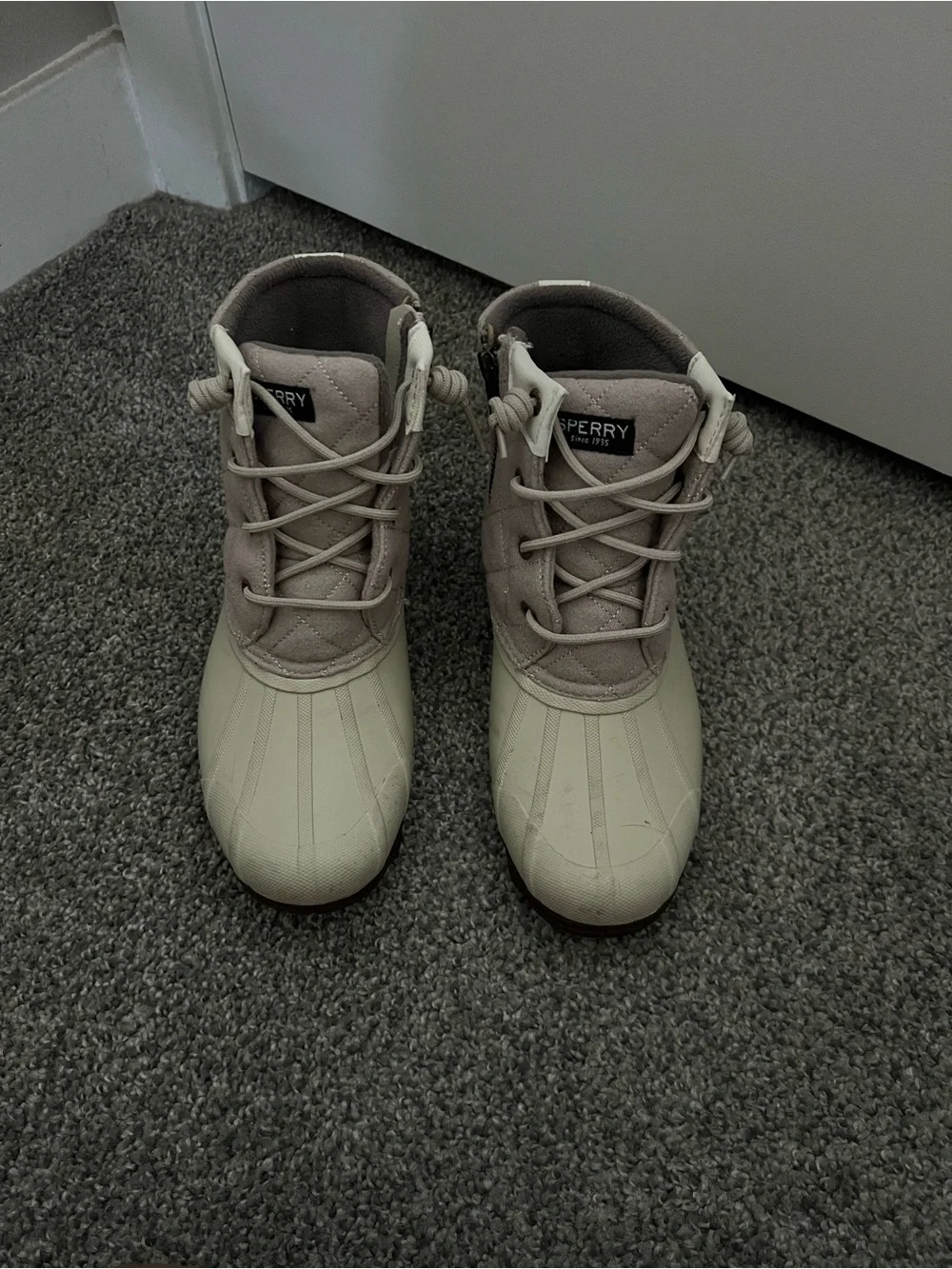 Sperry Light Tan and Taupe Duck Boots